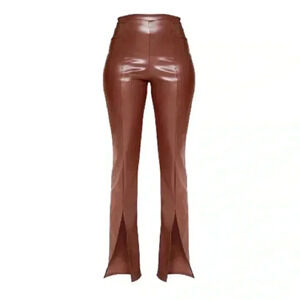 Pretty Little Thing Chocolate Faux Leather Seam Detail Split Hem Pants